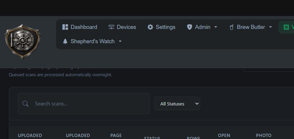 Vault Guard ledger scans, dark theme