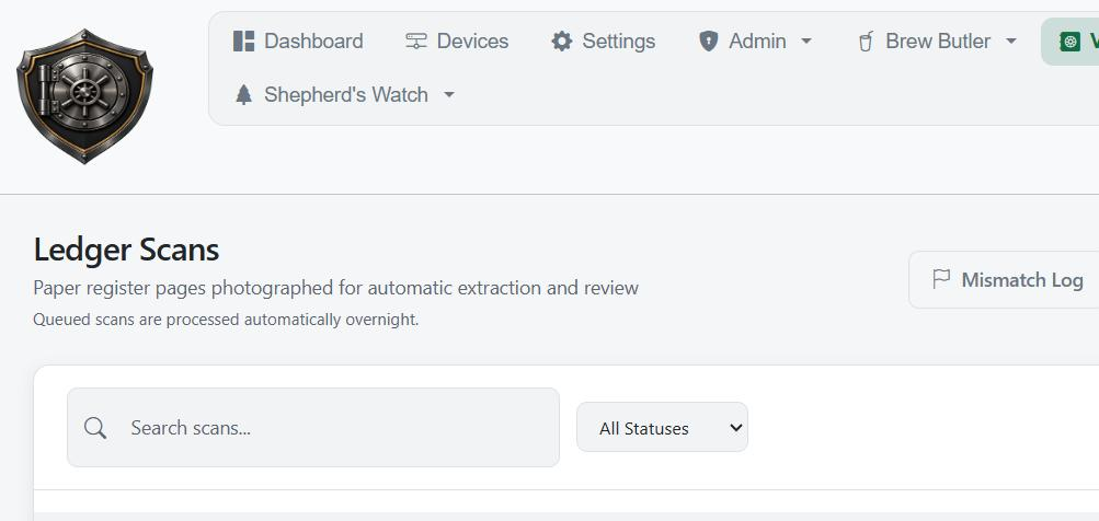 Vault Guard ledger scans, light theme
