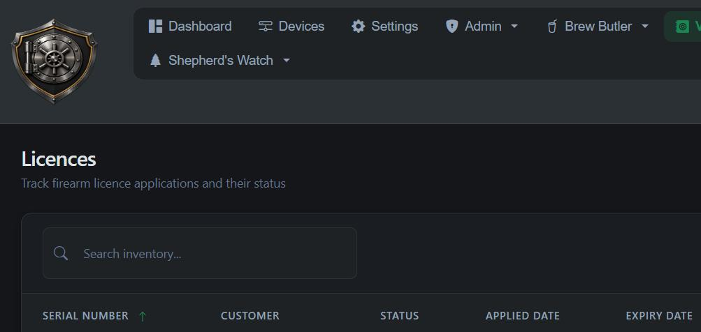 Vault Guard licence tracking, dark theme