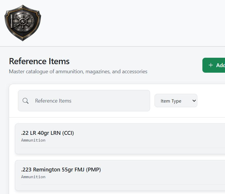 Vault Guard reference items catalogue, light theme