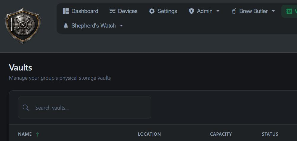 Vault Guard vault list, dark theme